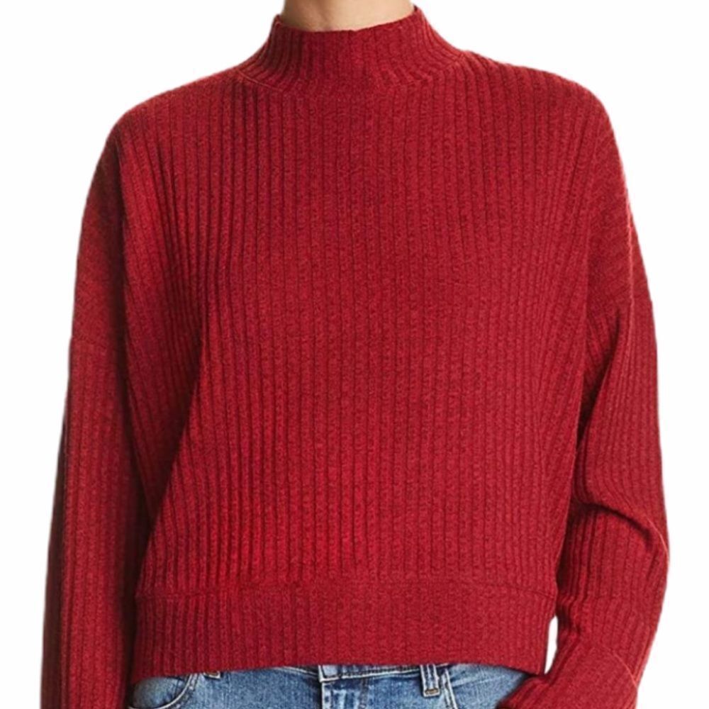 Red Mock Neck Long Sleeve Rib Knit Sweater by Band of Gypsies